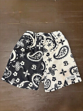 BKTSQD Kids Paisley Shorts Black & White Size Youth Large